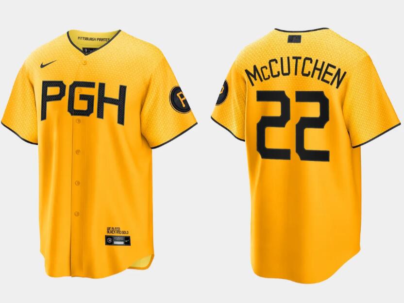 Men's Pittsburgh Pirates #22 Andrew McCutchen Gold 2023 City Connect Stitched Jersey